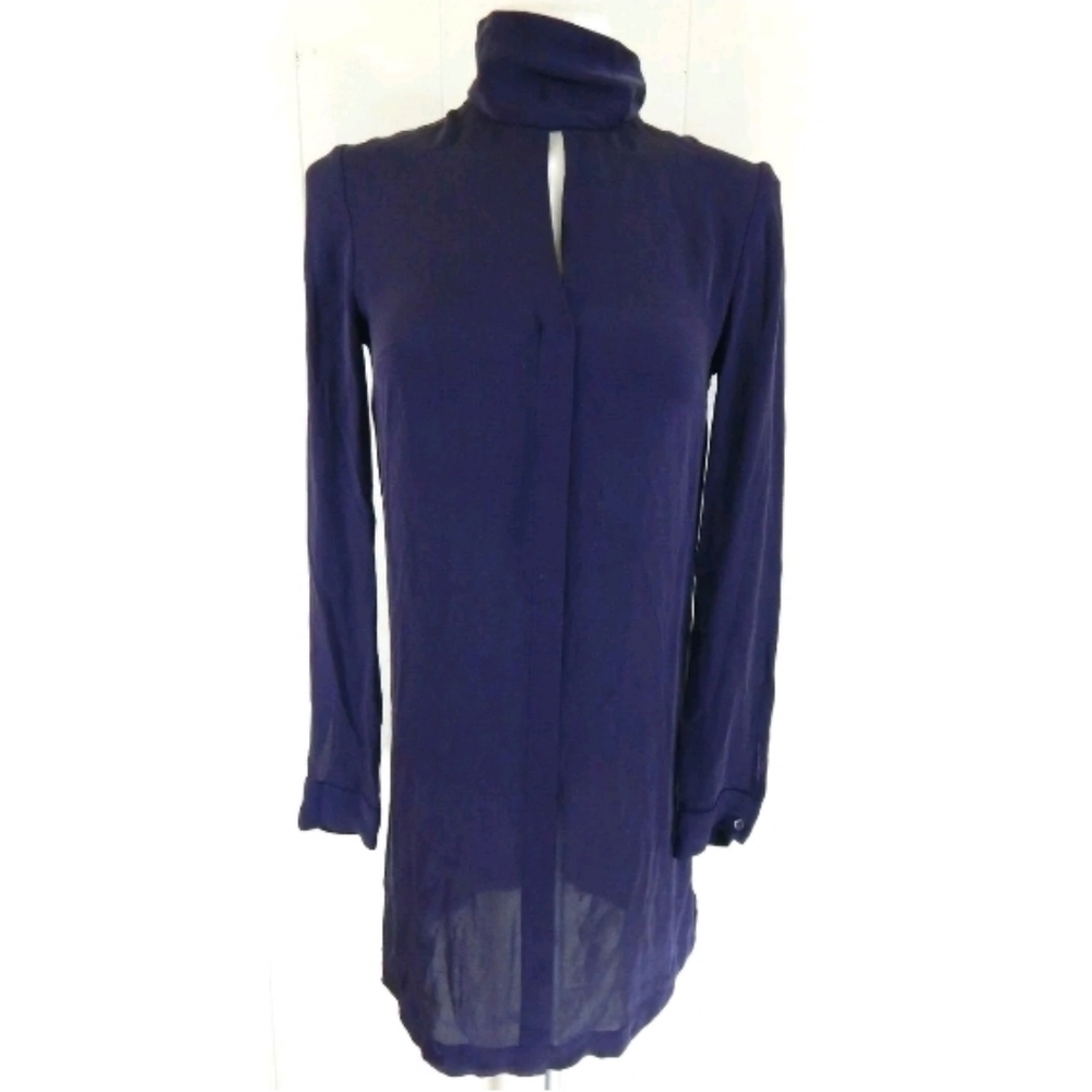 T. Babaton Purple Silk Keyhole Mock Neck Dress